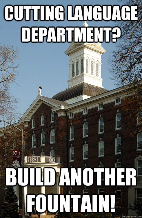 Cutting language department? build another fountain!  Kutztown Big Chicken