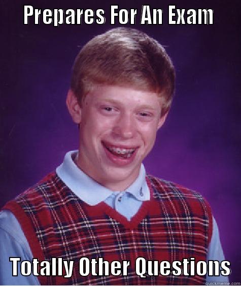    PREPARES FOR AN EXAM       TOTALLY OTHER QUESTIONS  Bad Luck Brian