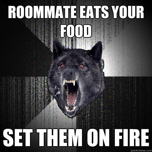 roommate eats your food set them on fire  Insanity Wolf