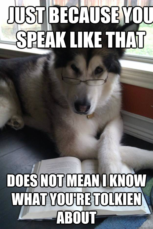 just because you speak like that Does not mean I know what you're tolkien about  Condescending Literary Pun Dog