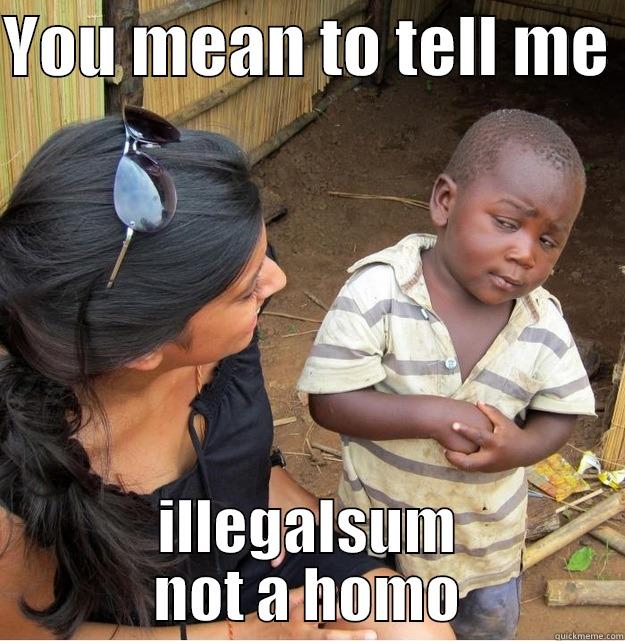 YOU MEAN TO TELL ME  ILLEGALSUM NOT A HOMO Skeptical Third World Kid