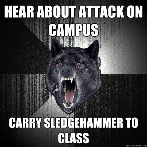 hear about attack on campus carry sledgehammer to class  Insanity Wolf