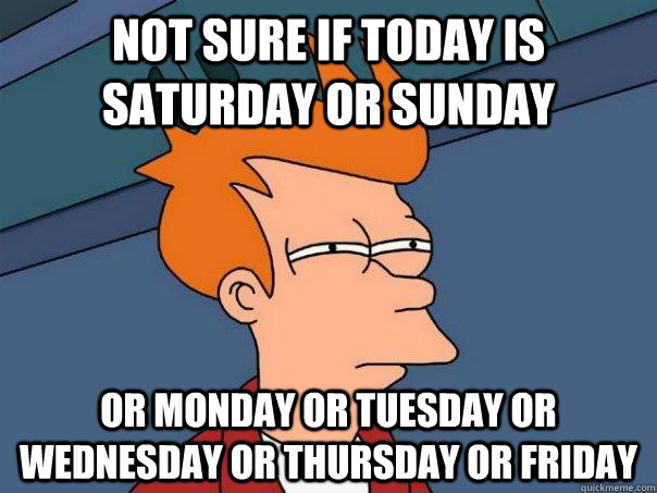 not sure if today is saturday or sunday or monday or tuesday or wednesday or thursday or friday   Futurama Fry