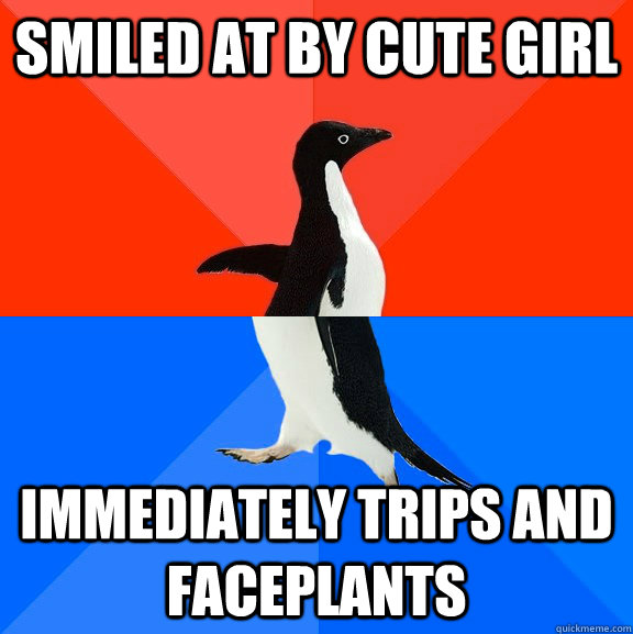 Smiled at by cute girl immediately trips and faceplants  Socially Awesome Awkward Penguin