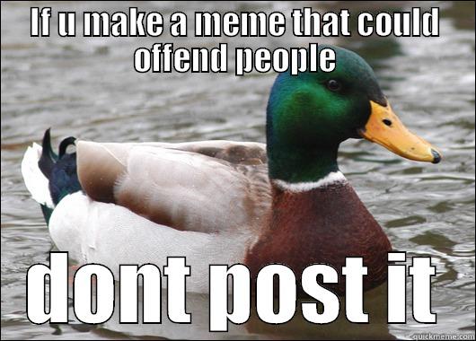 IF U MAKE A MEME THAT COULD OFFEND PEOPLE DONT POST IT Actual Advice Mallard