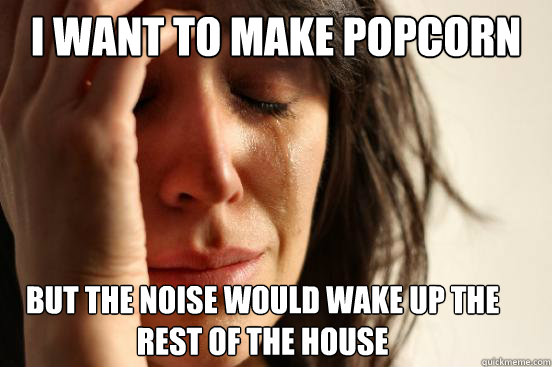 i want to make popcorn but the noise would wake up the rest of the house  First World Problems