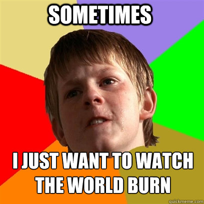 Sometimes  i just want to watch the world burn  Angry School Boy