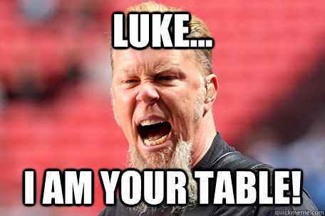 LUKE... I AM YOUR TABLE!  I AM THE TABLE - James Hetfield