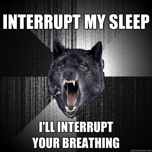 Interrupt my sleep I'll interrupt 
your breathing  Insanity Wolf