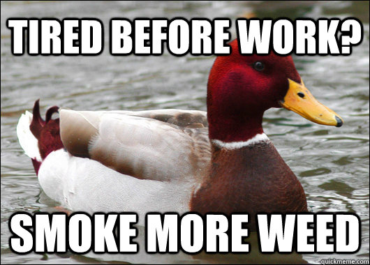 tired before work? smoke more weed  Malicious Advice Mallard