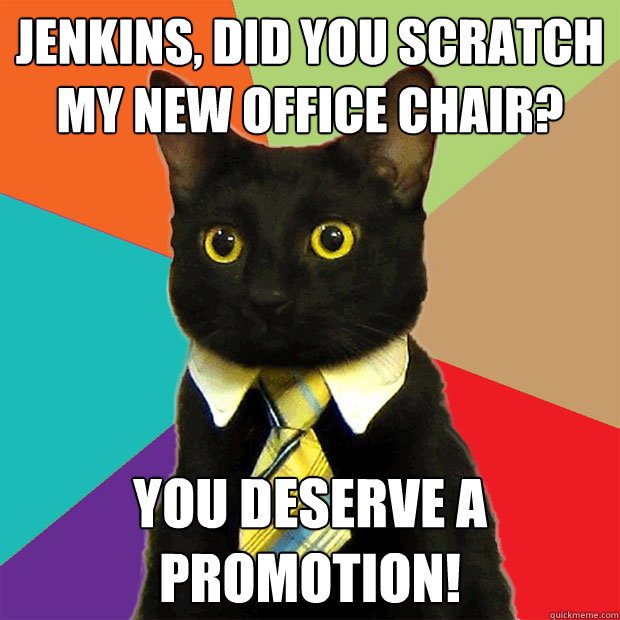 jenkins, did you scratch my new office chair? you deserve a promotion!  Business Cat