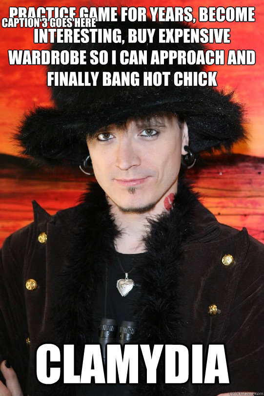 Practice game for years, become interesting, buy expensive wardrobe so I can approach and finally bang hot chick Clamydia Caption 3 goes here  Lolgame