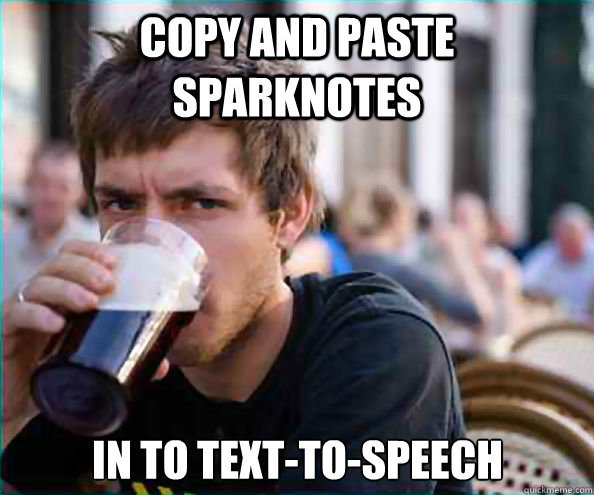 Copy and paste sparknotes in to text-to-speech  Lazy College Senior