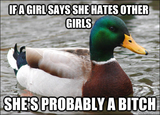 if a girl says she hates other girls she's probably a bitch  Actual Advice Mallard