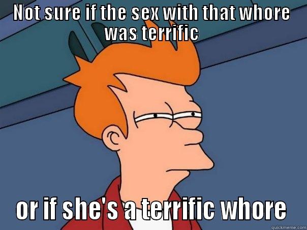 NOT SURE IF THE SEX WITH THAT WHORE WAS TERRIFIC OR IF SHE'S A TERRIFIC WHORE Futurama Fry