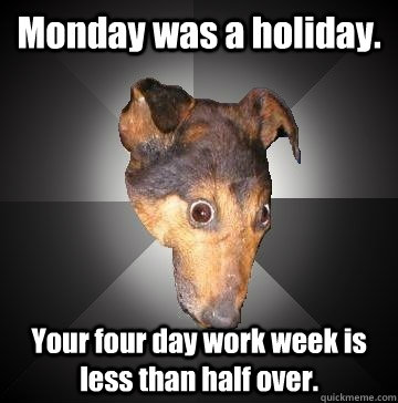 Monday was a holiday. Your four day work week is less than half over. - Monday was a holiday. Your four day work week is less than half over.  Depression Dog
