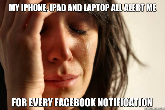 My iPhone, iPad and laptop all alert me for every facebook notification  First World Problems