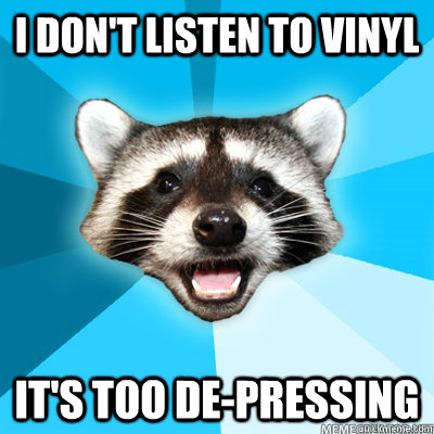 I don't listen to vinyl It's too de-pressing  Lame Pun Raccoon