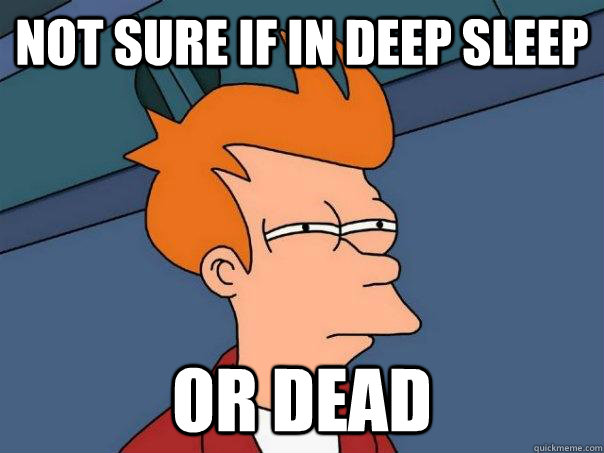 Not sure if in deep sleep or dead  Futurama Fry