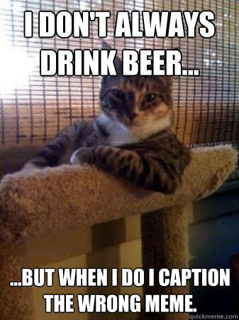 I don't always drink beer... ...but when I do I caption the wrong meme.  The Most Interesting Cat in the World