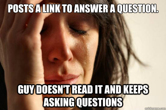 posts a link to answer a question. guy doesn't read it and keeps asking questions  - posts a link to answer a question. guy doesn't read it and keeps asking questions   First World Problems