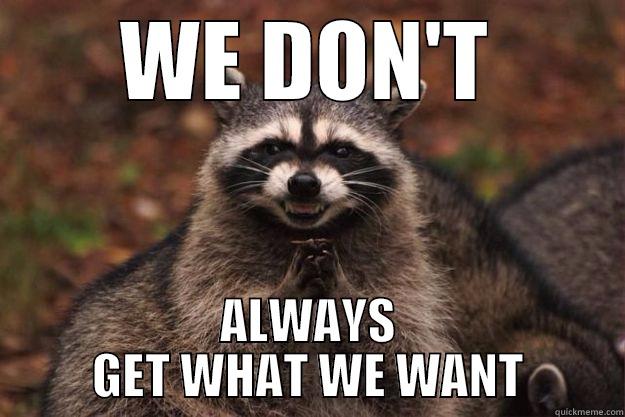 WE DON'T ALWAYS GET WHAT WE WANT Evil Plotting Raccoon