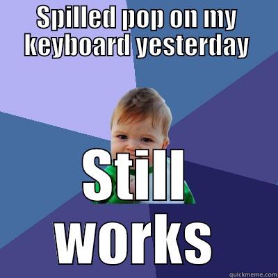 SPILLED POP ON MY KEYBOARD YESTERDAY STILL WORKS Success Kid