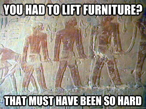 You had to lift furniture? That must have been so hard - You had to lift furniture? That must have been so hard  Really Unimpressed Slave