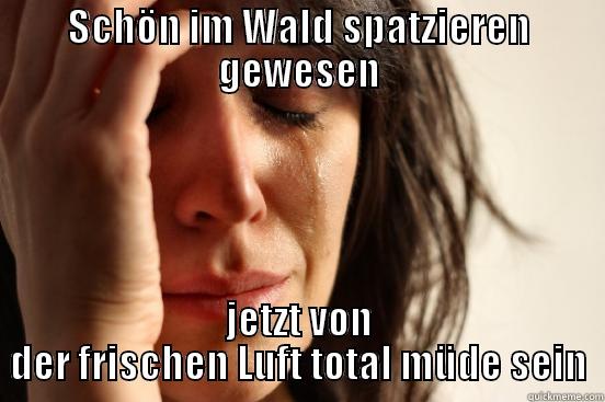 SCHÖN IM WALD SPATZIEREN GEWESEN JETZT VON DER FRISCHEN LUFT TOTAL MÜDE SEIN First World Problems