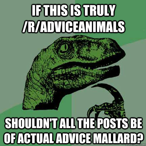 If this is truly /r/adviceanimals shouldn't all the posts be of actual advice mallard? - If this is truly /r/adviceanimals shouldn't all the posts be of actual advice mallard?  Philosoraptor