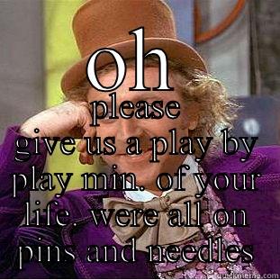 OH PLEASE GIVE US A PLAY BY PLAY MIN. OF YOUR LIFE. WERE ALL ON PINS AND NEEDLES Condescending Wonka