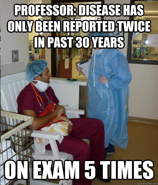 Professor: disease has only been reported twice in past 30 years on exam 5 times - Professor: disease has only been reported twice in past 30 years on exam 5 times  Overworked Veterinary Student