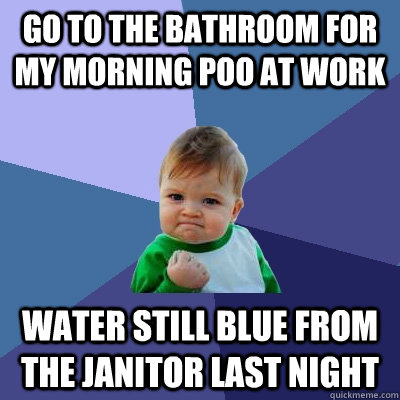 Go to the bathroom for my morning poo at work Water still blue from the janitor last night  Success Kid