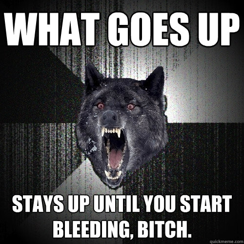 What goes up Stays up until you start bleeding, bitch.  Insanity Wolf