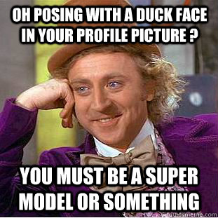 Oh posing with a Duck face in your profile picture ? You must be a super model or something  Condescending Wonka