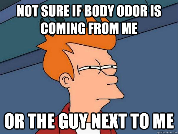 Not sure if body odor is coming from me  Or the guy next to me - Not sure if body odor is coming from me  Or the guy next to me  Futurama Fry