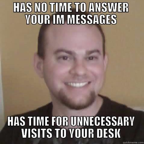 HAS NO TIME TO ANSWER YOUR IM MESSAGES HAS TIME FOR UNNECESSARY VISITS TO YOUR DESK Misc