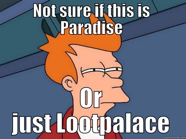 NOT SURE IF THIS IS PARADISE OR JUST LOOTPALACE Futurama Fry