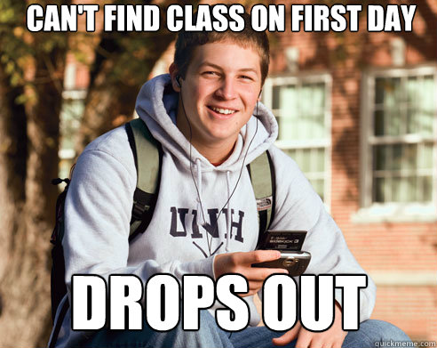 Can't find class on first day drops out  College Freshman