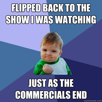 flipped back to the show i was watching  just as the commercials end  Success Kid