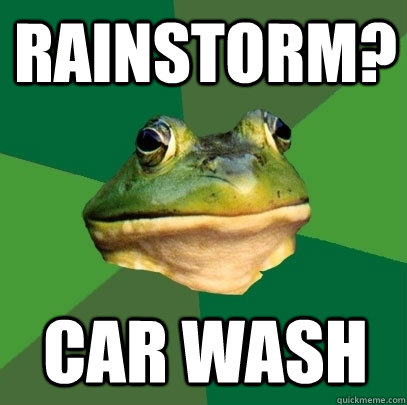 Rainstorm? Car wash  Foul Bachelor Frog