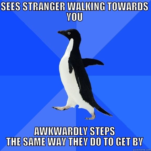 SEES STRANGER WALKING TOWARDS YOU AWKWARDLY STEPS THE SAME WAY THEY DO TO GET BY Socially Awkward Penguin
