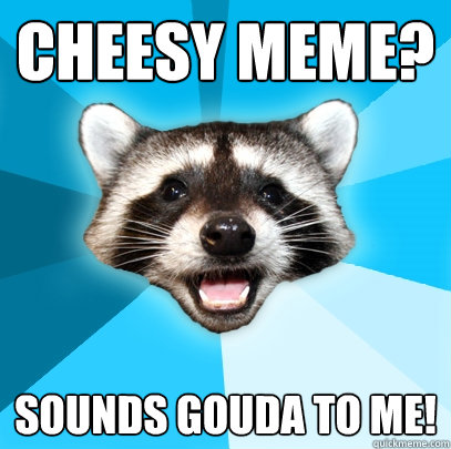 Cheesy meme? Sounds gouda to me!  Lame Pun Coon