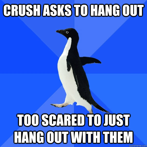 Crush asks to hang out Too scared to just hang out with them - Crush asks to hang out Too scared to just hang out with them  Socially Awkward Penguin