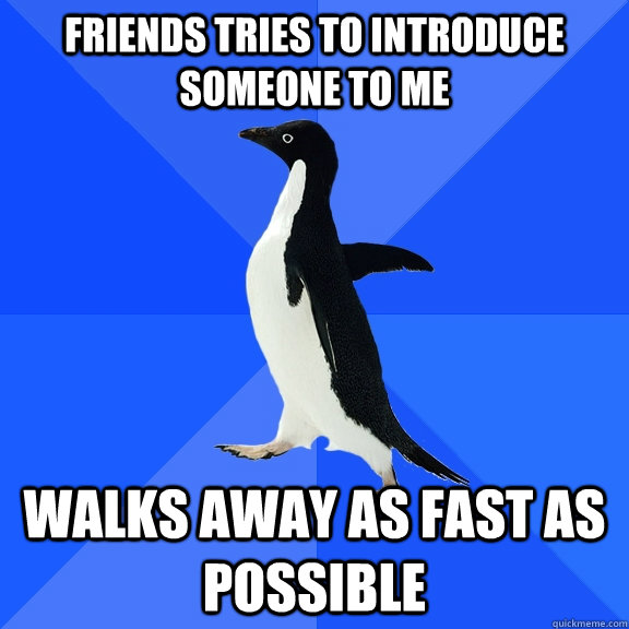 Friends tries to introduce someone to me walks away as fast as possible  Socially Awkward Penguin