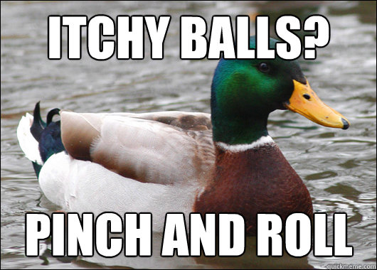 Itchy balls? Pinch and roll  Actual Advice Mallard