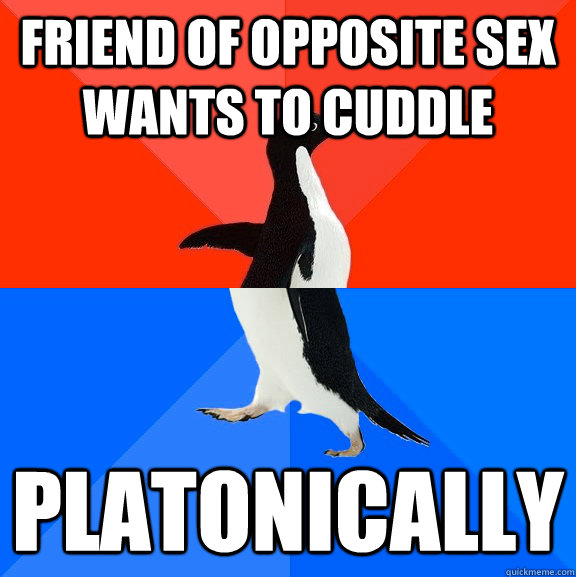 friend of opposite sex wants to cuddle platonically  Socially Awesome Awkward Penguin
