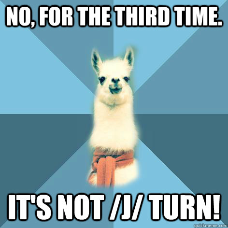 No, for the third time. It's not /j/ turn!  Linguist Llama