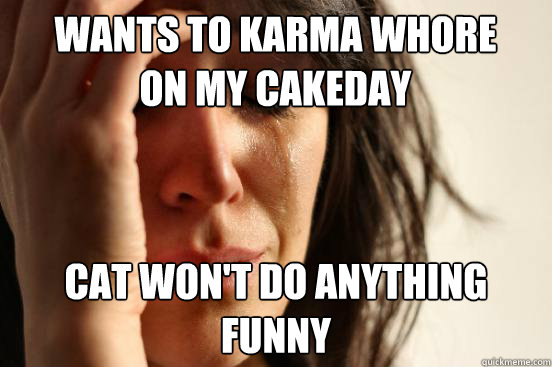 Wants to karma whore on my cakeday cat won't do anything funny  First World Problems