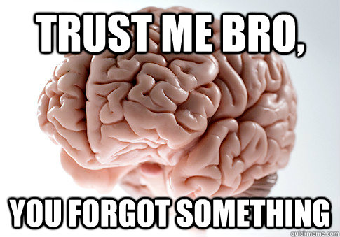 Trust me bro, you forgot something - Trust me bro, you forgot something  Scumbag Brain